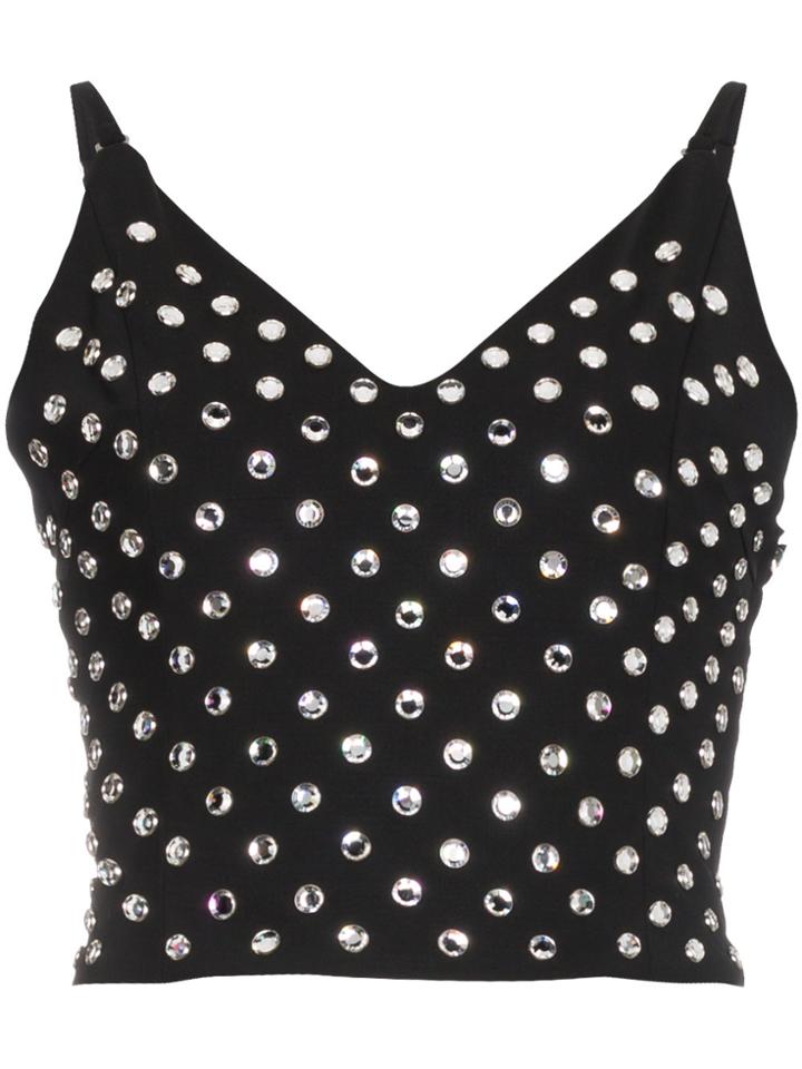 Ambush Sleeveless Crystal Embellished Cami Crop Top - Black