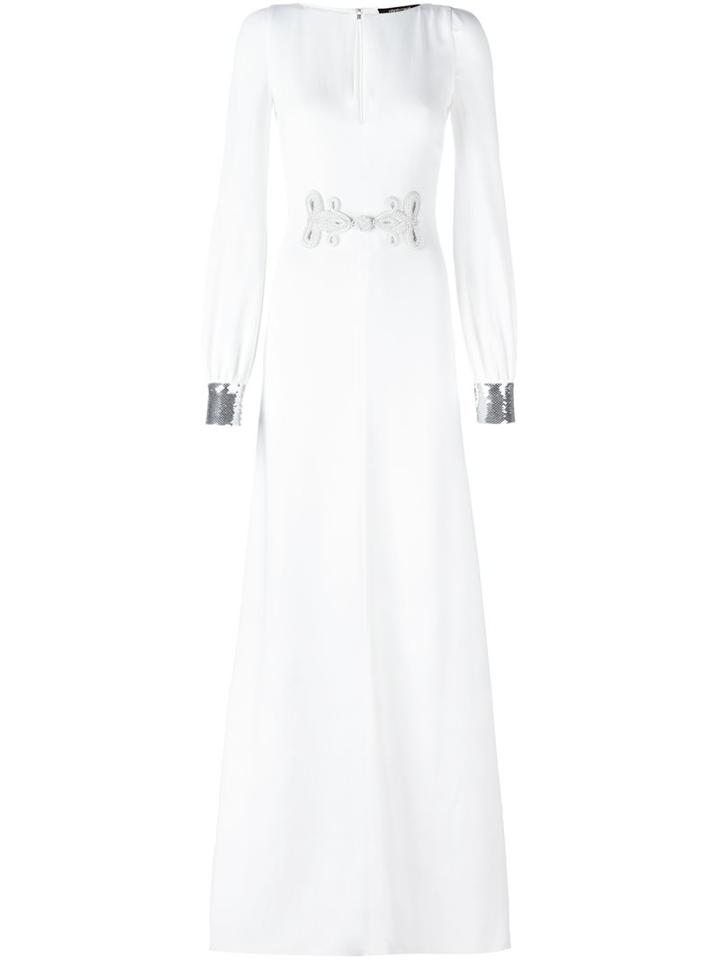 Roberto Cavalli Metallic Cuffs Longsleeved Dress, Women's, Size: 42, White, Viscose/spandex/elastane/silk
