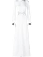 Roberto Cavalli Metallic Cuffs Longsleeved Dress, Women's, Size: 42, White, Viscose/spandex/elastane/silk