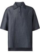 Yang Li Oversized Denim Polo Shirt, Men's, Size: 48, Blue, Cotton/virgin Wool