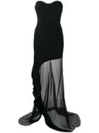 Esteban Cortazar Strapless Sheer Skirt Gown - Black
