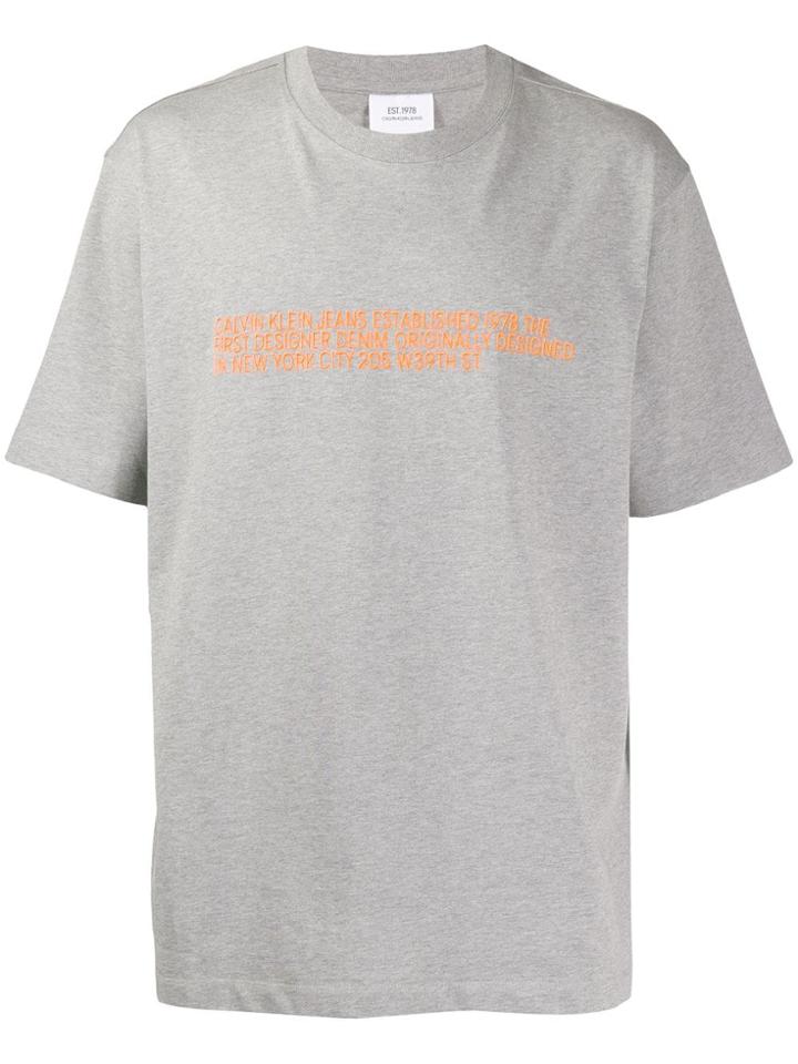 Calvin Klein Jeans Est. 1978 Logo Embroidered T-shirt - Grey