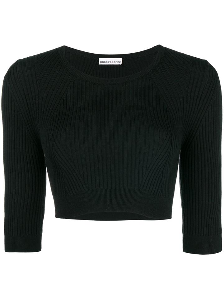 Paco Rabanne Ribbed Knit Crop Top - Black