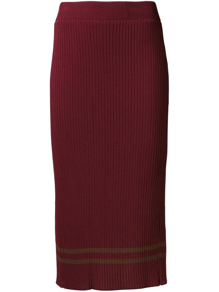 Muveil Ribbed Mid-length Pencil Skirt, Women's, Size: 38, Red, Polyester/rayon/nylon