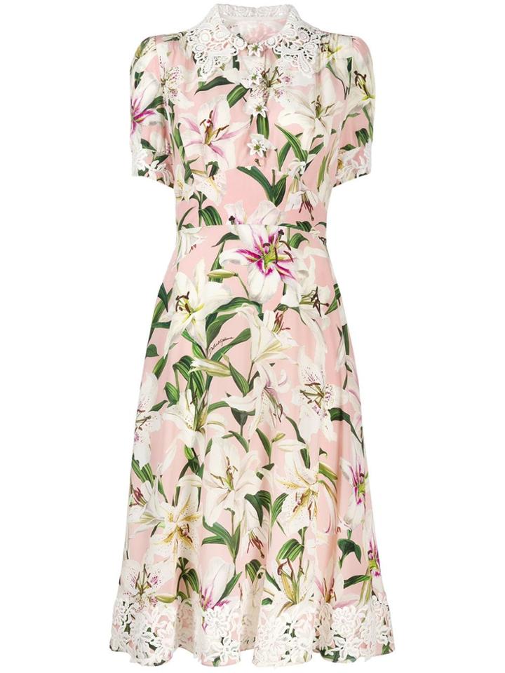 Dolce & Gabbana Lace Trimmed Floral Dress - Pink