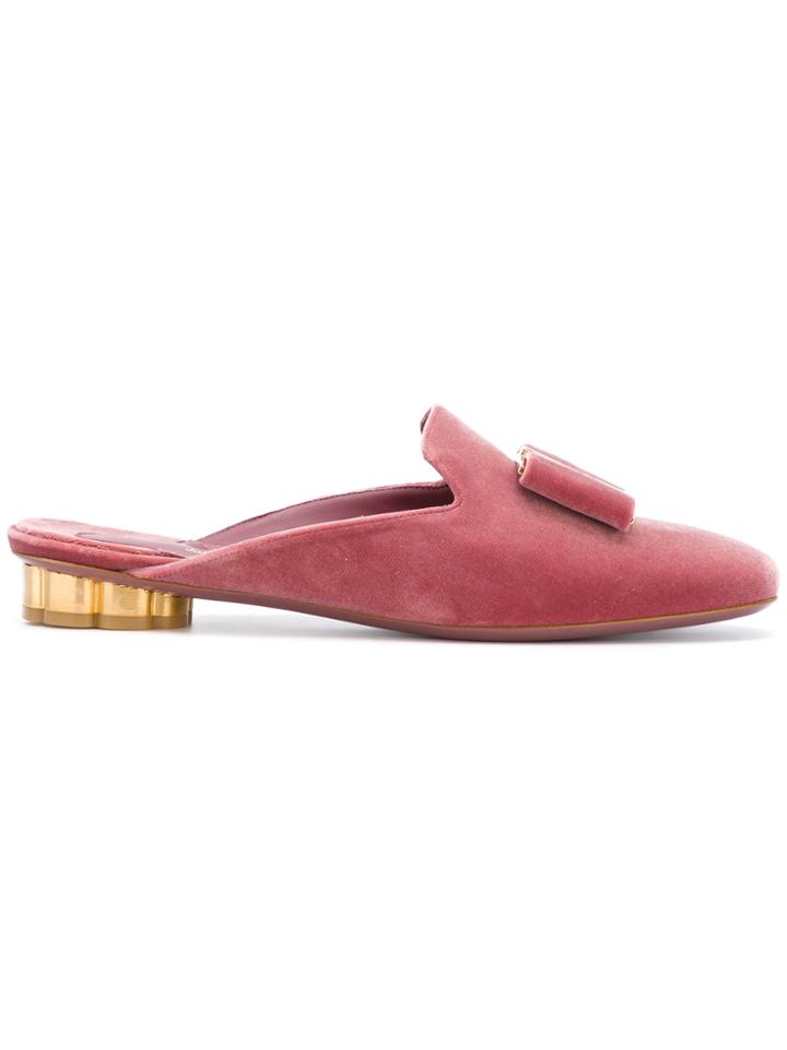 Salvatore Ferragamo Flower Heel Bow Mules - Red