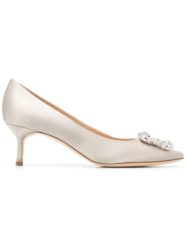 Manolo Blahnik Hangisi 50 Jewel Buckled Pumps - Grey