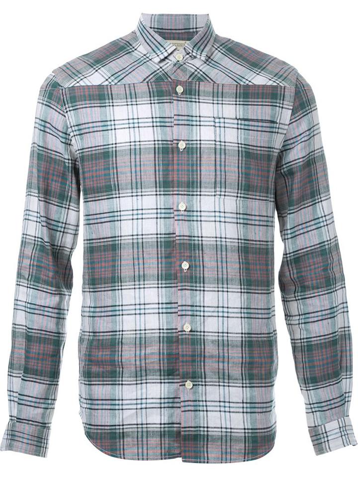 Fad Three Checked Pattern Shirt, Men's, Size: S, Green, Linen/flax/rayon