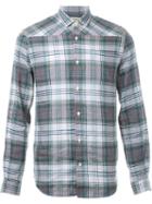 Fad Three Checked Pattern Shirt, Men's, Size: S, Green, Linen/flax/rayon