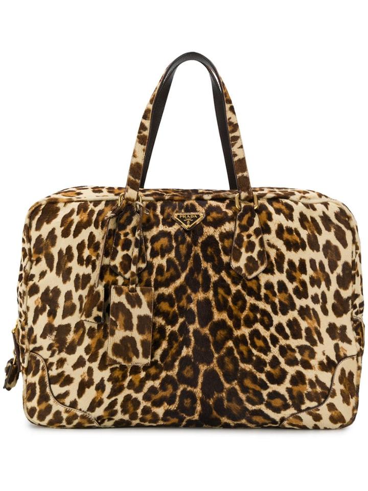 Prada Leopard Print Holdall - Brown