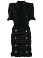 Balmain Frayed Tweed Short Dress - Black