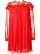 Giamba Flower Appliqué Pleated Dress, Women's, Size: 44, Red, Polyester