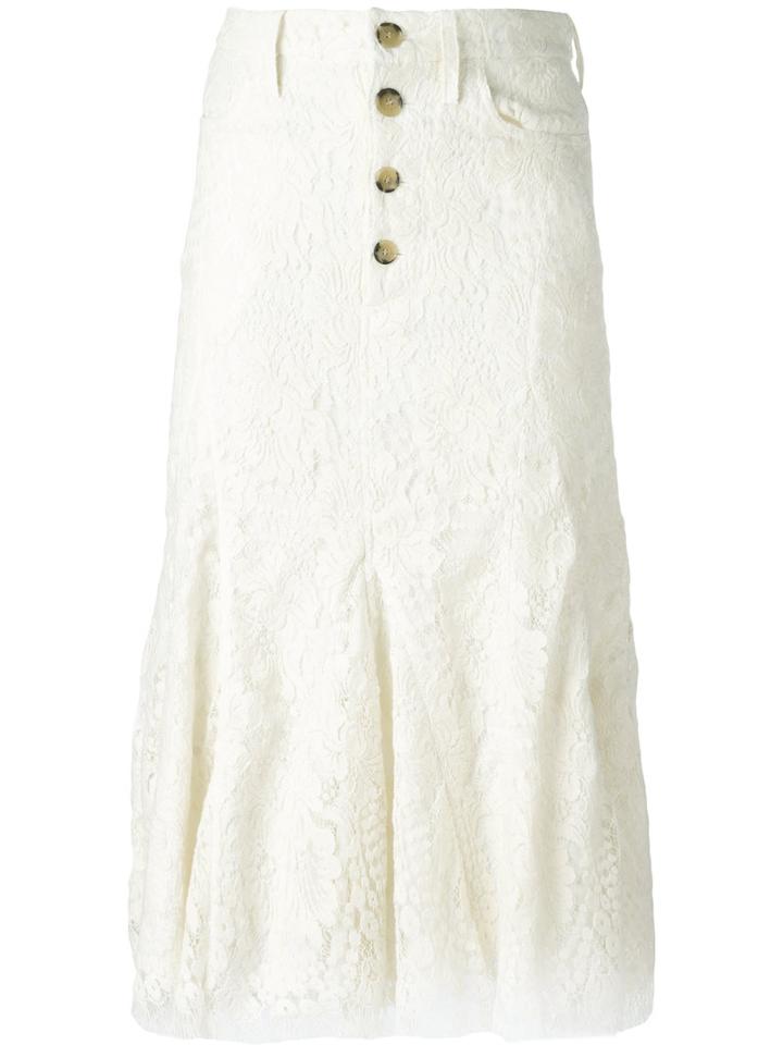 Victoria Beckham - Pleated-hem Lace Skirt - Women - Silk/polyamide/spandex/elastane/wool - 10, Women's, Nude/neutrals, Silk/polyamide/spandex/elastane/wool