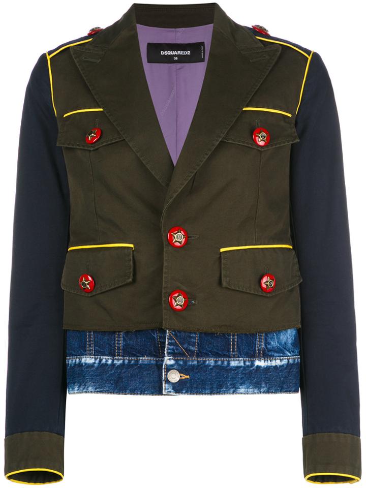 Dsquared2 Military Jacket With Denim Hem - Black