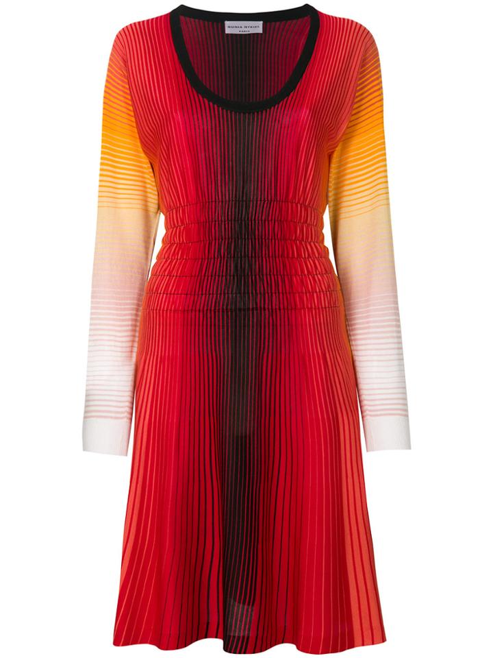 Sonia Rykiel Striped V-neck Dress - Red