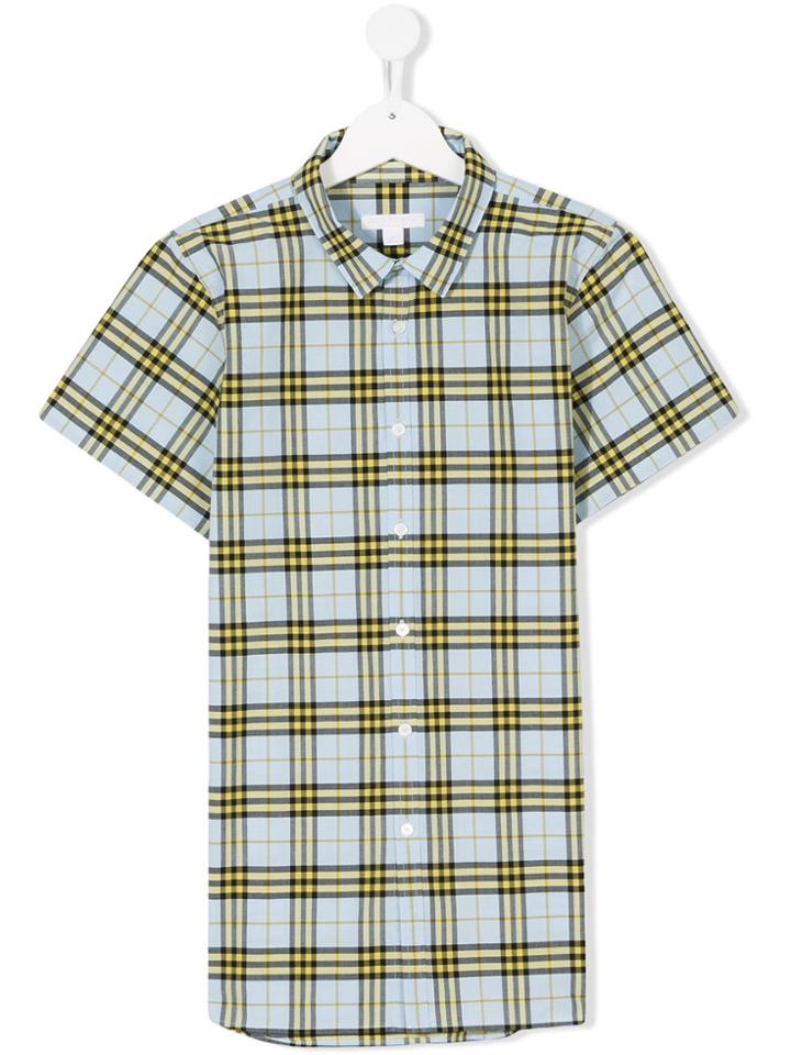 Burberry Kids Teen Check Short Sleeve Shirt - Blue
