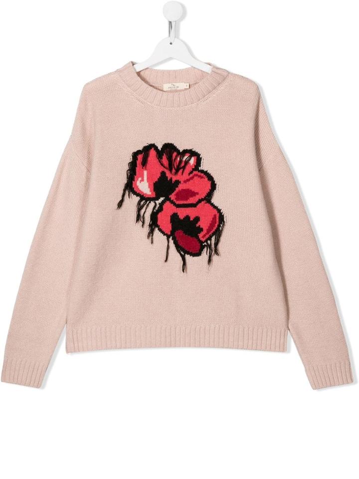 Andorine Teen Floral Knitted Sweater - Pink