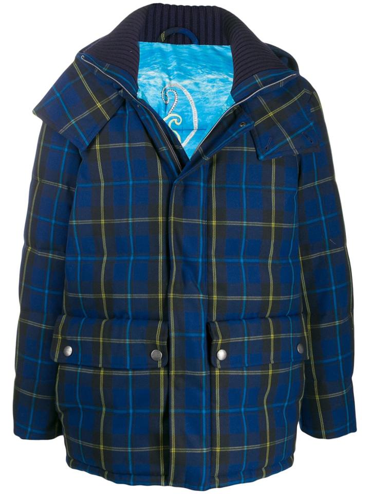 Etro Plaid Hooded Coat - Blue