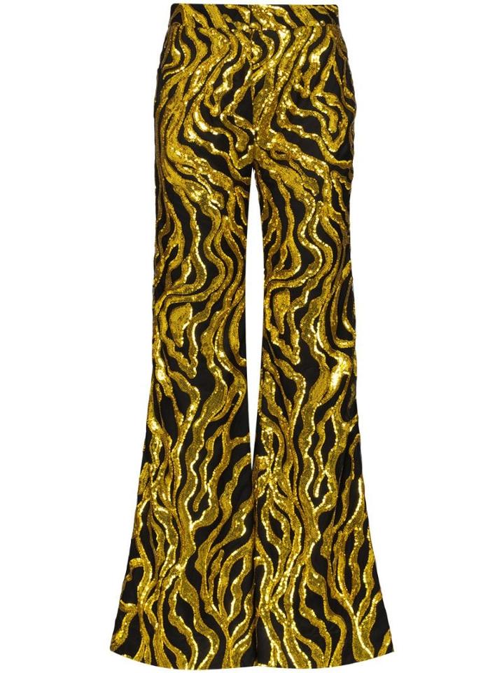 Halpern Sequin-embellished Flared Trousers - Gold