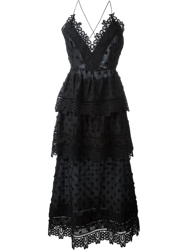 Self-portrait 'ivy' Lace Trim Dress, Women's, Size: 12, Black, Cotton/tencel