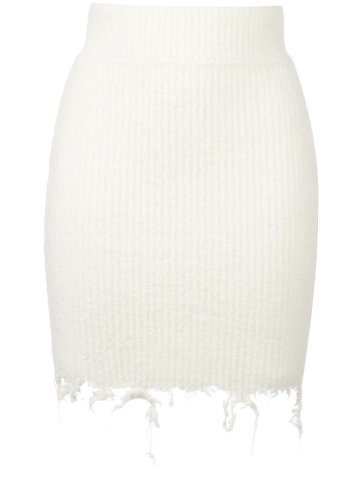 Yeezy Season 3 Destroyed Boucle Mini Skirt, Women's, Size: Medium, White, Wool/polyamide/spandex/elastane