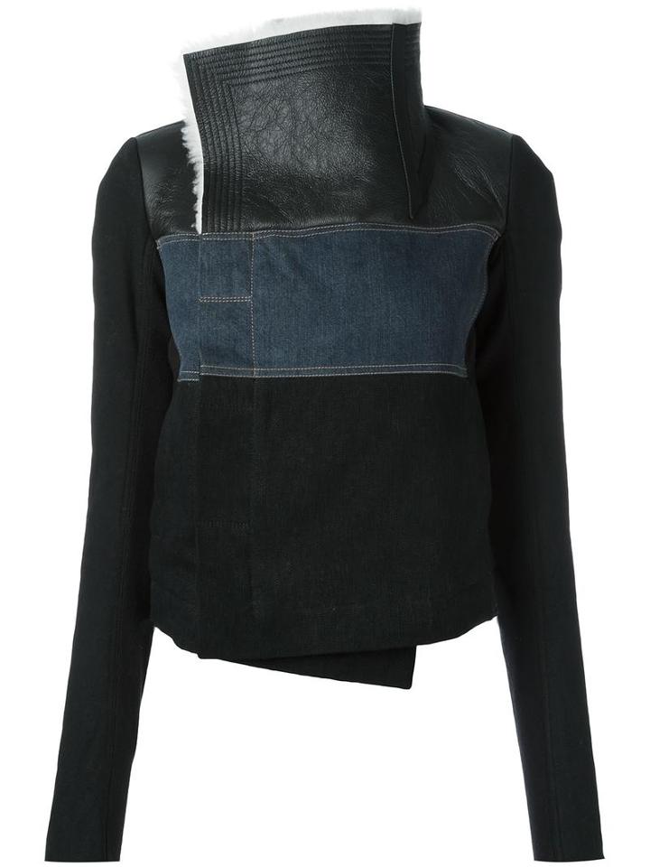 Rick Owens Drkshdw Panelled Jacket, Women's, Size: Medium, Black, Cotton/sheep Skin/shearling/calf Leather/lamb Skin