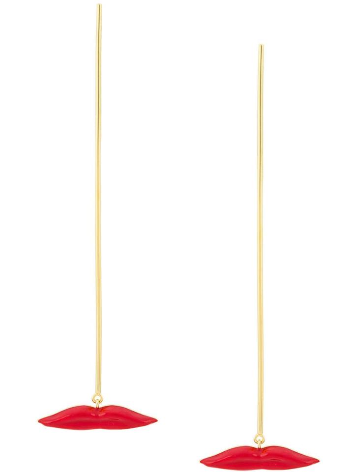 Eshvi Enamelled Lips Drop Earrings - Red