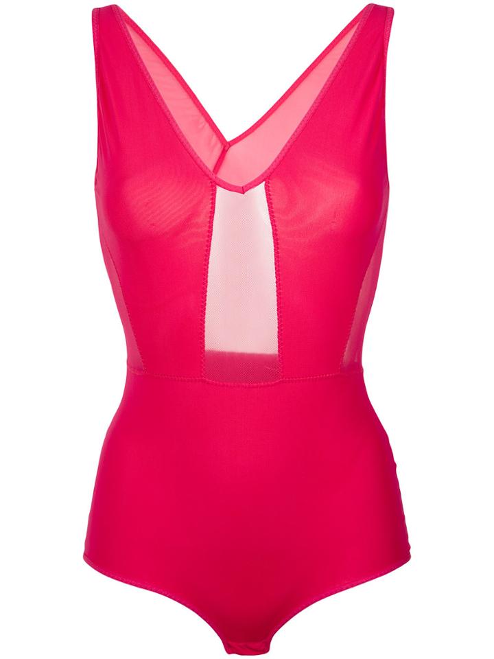 Giuliana Romanno Tulle Panels Bodysuit - Pink & Purple
