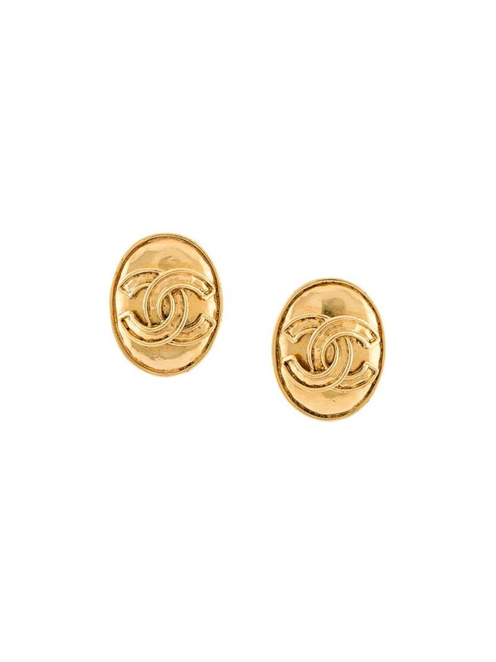 Chanel Vintage Oval Cc Logo Clip-on Earrings