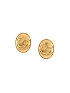 Chanel Vintage Oval Cc Logo Clip-on Earrings