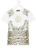 Roberto Cavalli Kids Floral Leopard Print T-shirt - White