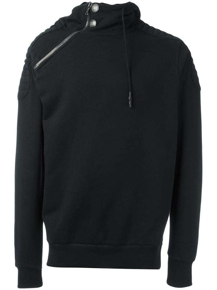 Pierre Balmain Asymmetric Zip Up Hoodie, Men's, Size: 50, Black, Cotton/polyester