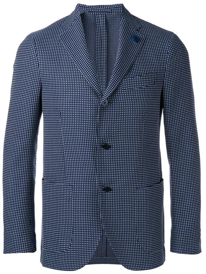 Lardini Plaid Blazer, Men's, Size: 48, Blue, Cotton/viscose/cupro