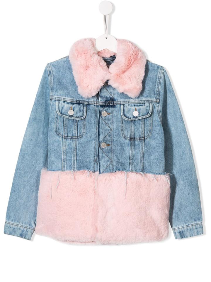 Natasha Zinko Kids Faux Fur Trim Denim Jacket - Blue