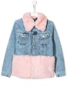 Natasha Zinko Kids Faux Fur Trim Denim Jacket - Blue