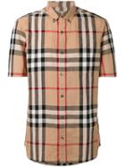 Burberry - House Check Short Sleeve Button Down Shirt - Men - Cotton/linen/flax - S, Nude/neutrals, Cotton/linen/flax