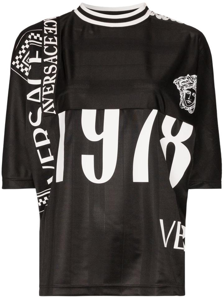 Versace Short Sleeve Logo Print Football T-shirt - Black