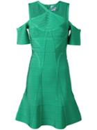 Hervé Léger Cold-shoulder Dress, Women's, Size: Xs, Green, Nylon/spandex/elastane/rayon