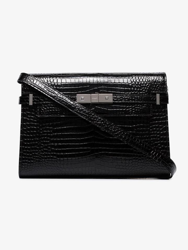 Saint Laurent Manhattan Croc-effect Shoulder Bag - Black
