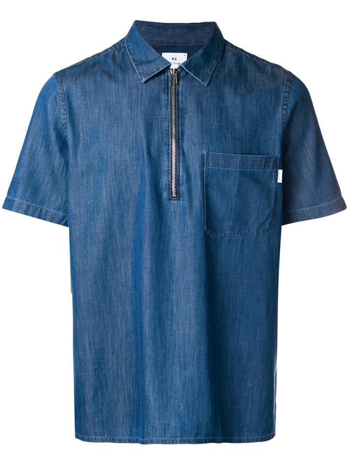 Ps By Paul Smith Half-zip Denim Shirt - Blue