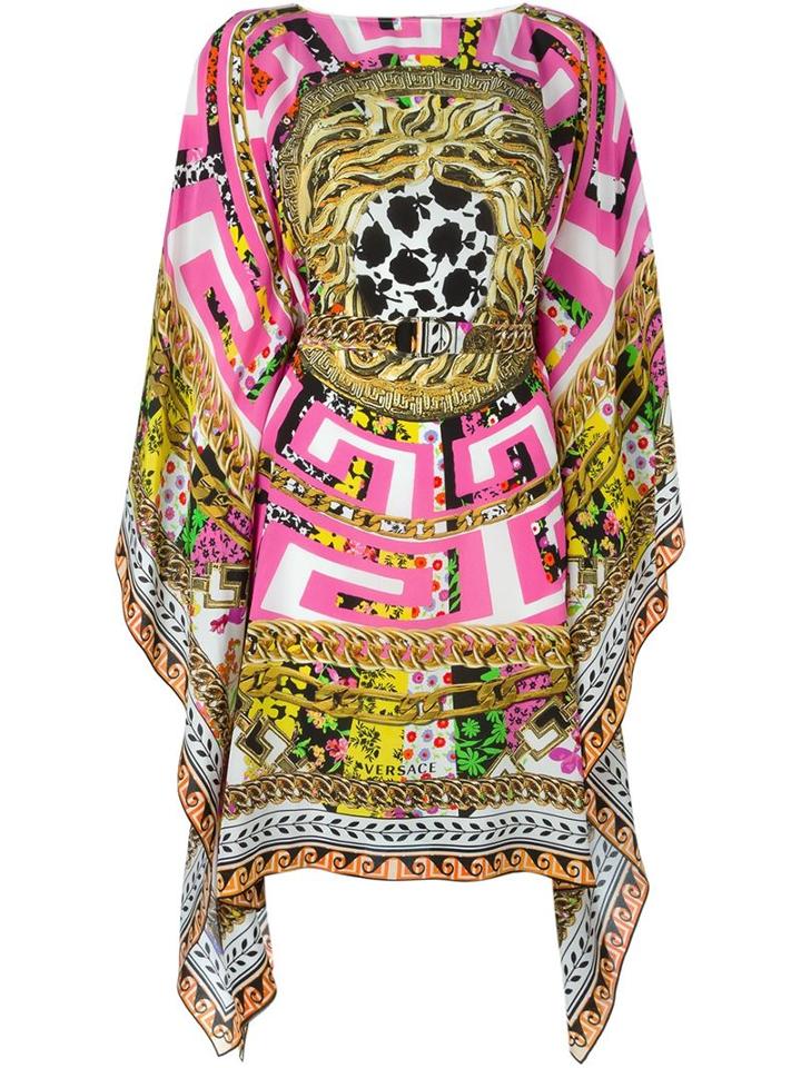 Versace 'psychedelic Medusa' Kaftan Dress, Women's, Size: 36, White, Silk
