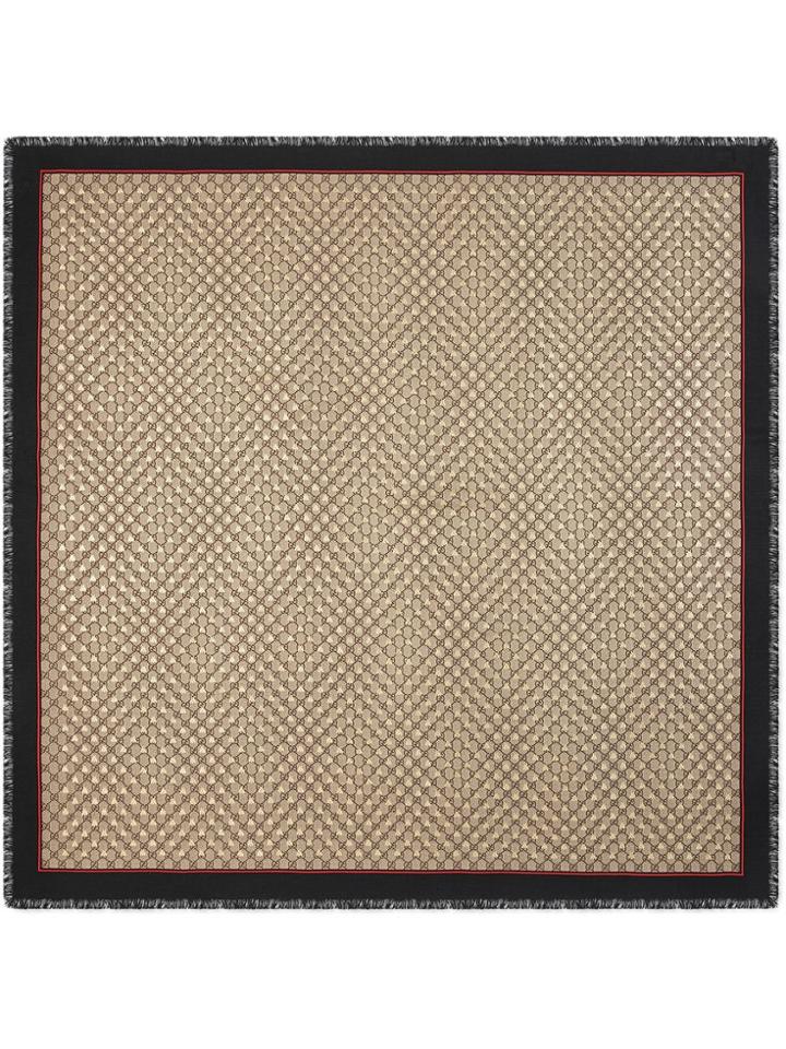 Gucci Modal Silk Shawl With Gg Bees Motif - Neutrals