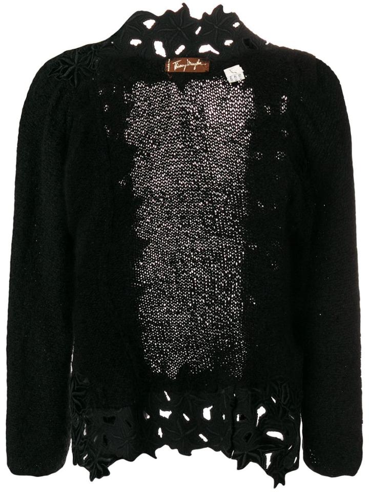 Thierry Mugler Vintage 1980's Floral Appliqué Cardigan - Black