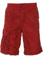 Stone Island Logo Patch Cargo Shorts - Red
