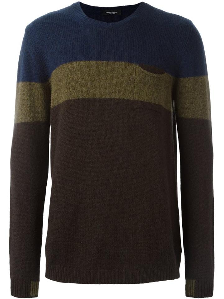 Roberto Collina Contrast Stripes Sweater, Men's, Size: 48, Brown, Nylon/camel Hair/merino