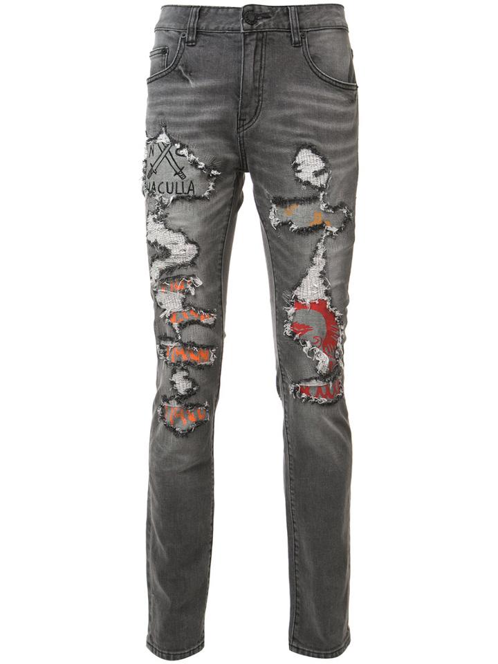 Haculla Distressed Slim-fit Jeans, Men's, Size: 38, Grey, Cotton/spandex/elastane