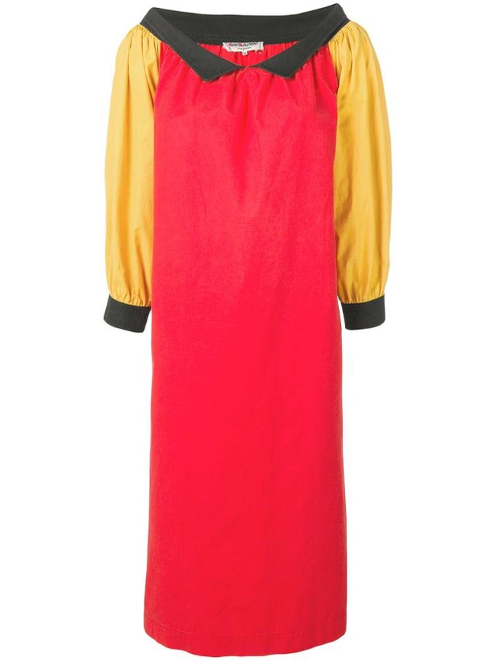 Yves Saint Laurent Vintage 1980's Block Colour Midi Dress - Red