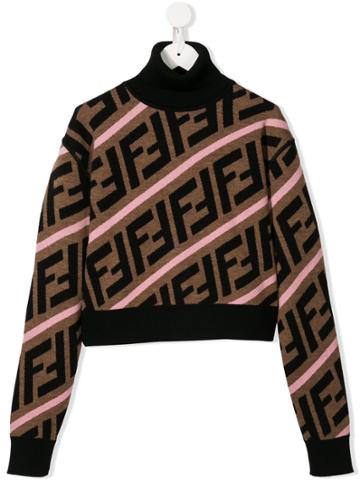 Fendi Kids Ff Logo Stripes Cropped Jumper - Brown