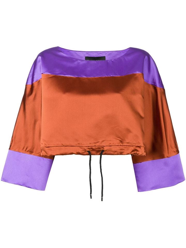 Christian Pellizzari Shiny Colour Block Crop Top - Brown