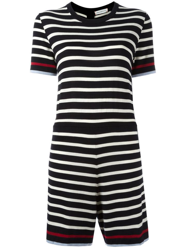 Chinti And Parker Breton Stripe Playsuit, Women's, Size: Medium, Black, Merino
